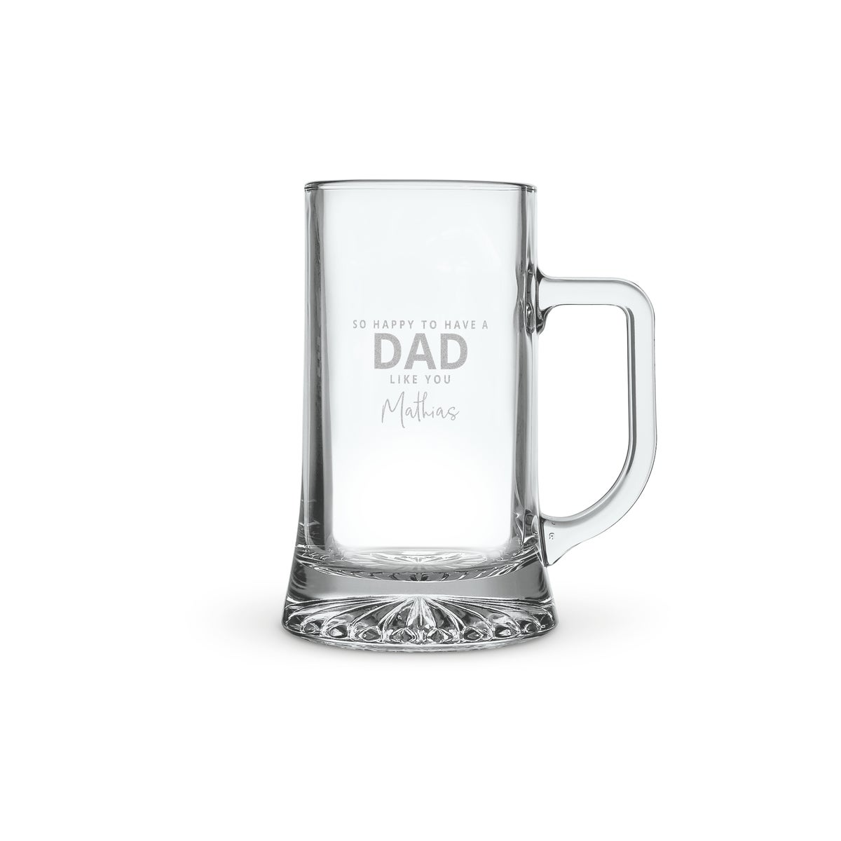 Indgraveret glastankard