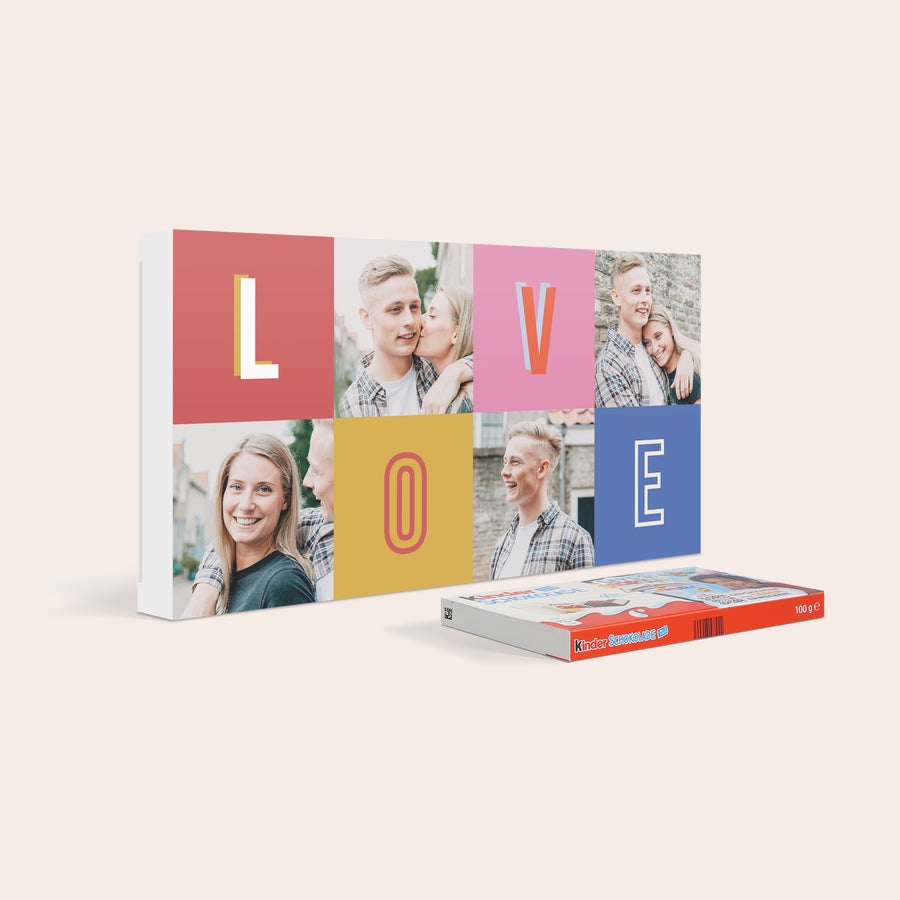 Mega kinder Schokolade mit Foto und Namen Personalisierte kinder schokolade 64 Tafeln im Karton mit LOVE Fotodesign