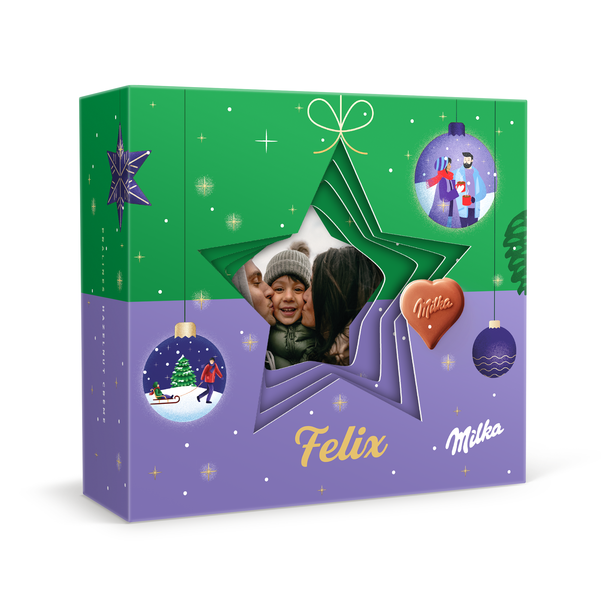 Milka herzen in personalisierter 3D-Geschenkbox - Weihnachten