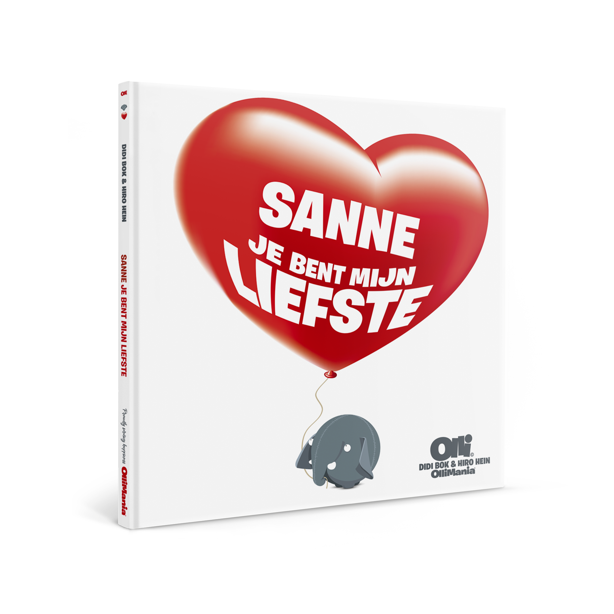 Kinderboek "Sanne je bent mijn Liefste" met rode hartballon, te personaliseren met naam.