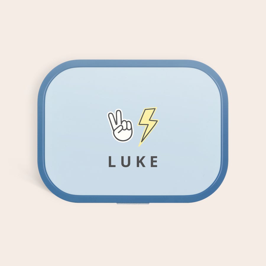 Contenitore per il pranzo Mepal - personalizzato Lunchbox Mepal personalizzata blu con nome Luke stampato, simbolo vittoria e fulmine giallo per rendere speciale l'ora di pranzo