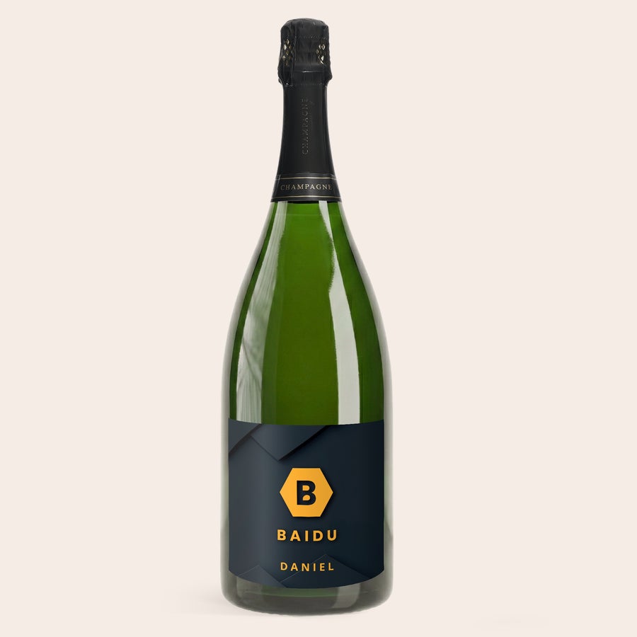Personlig XL champagneflaska René Schloesser Champagne med tryckt etikett - René Schloesser (1500ml) med personlig text som Baidu Daniel