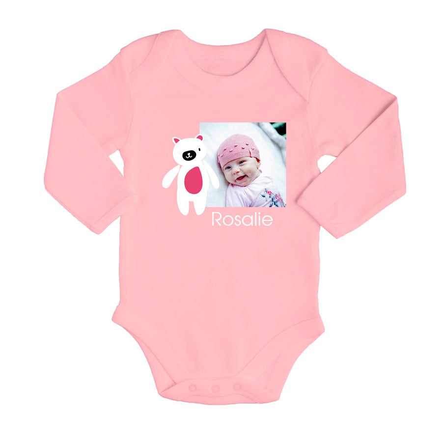 Romper bedrukken - Lange mouw - Babyroze - 50/56