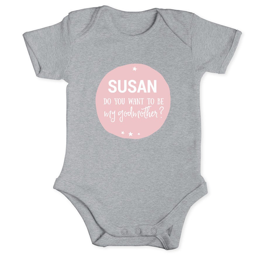 Czy będziesz moją matką chrzestną - Personalizowane Body niemowlęce - szare - 50/56
