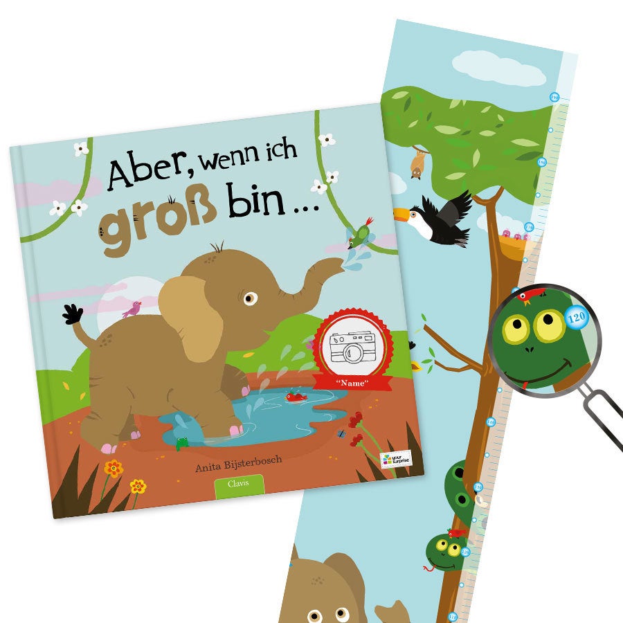 Super großes fröhliches Kinderbuch mit Namen "Aber, wenn ich groß bin" und coolem Maßbandposter
