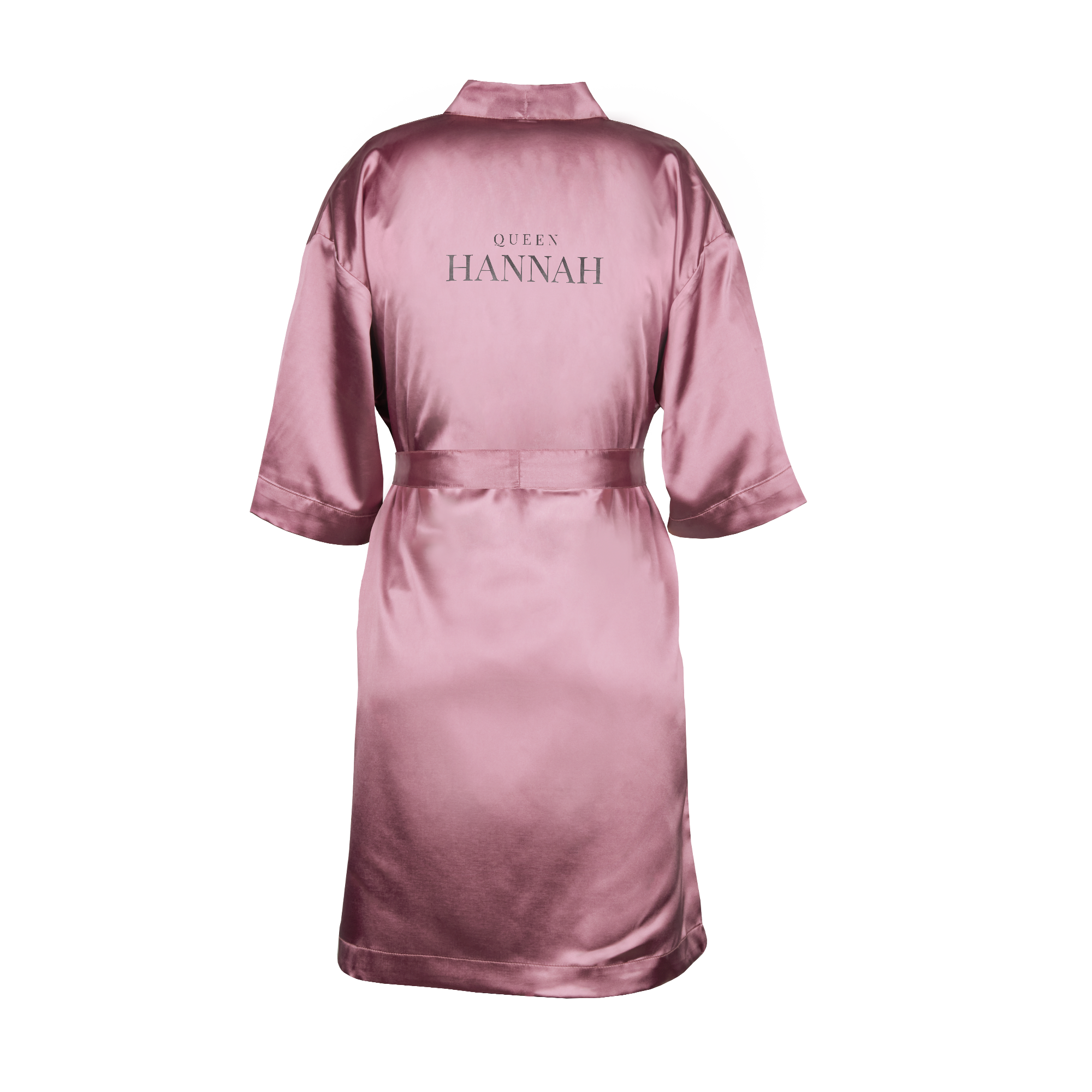 Kimono personalizzato rosa con stampa Queen Hannah sul retro in corsivo
