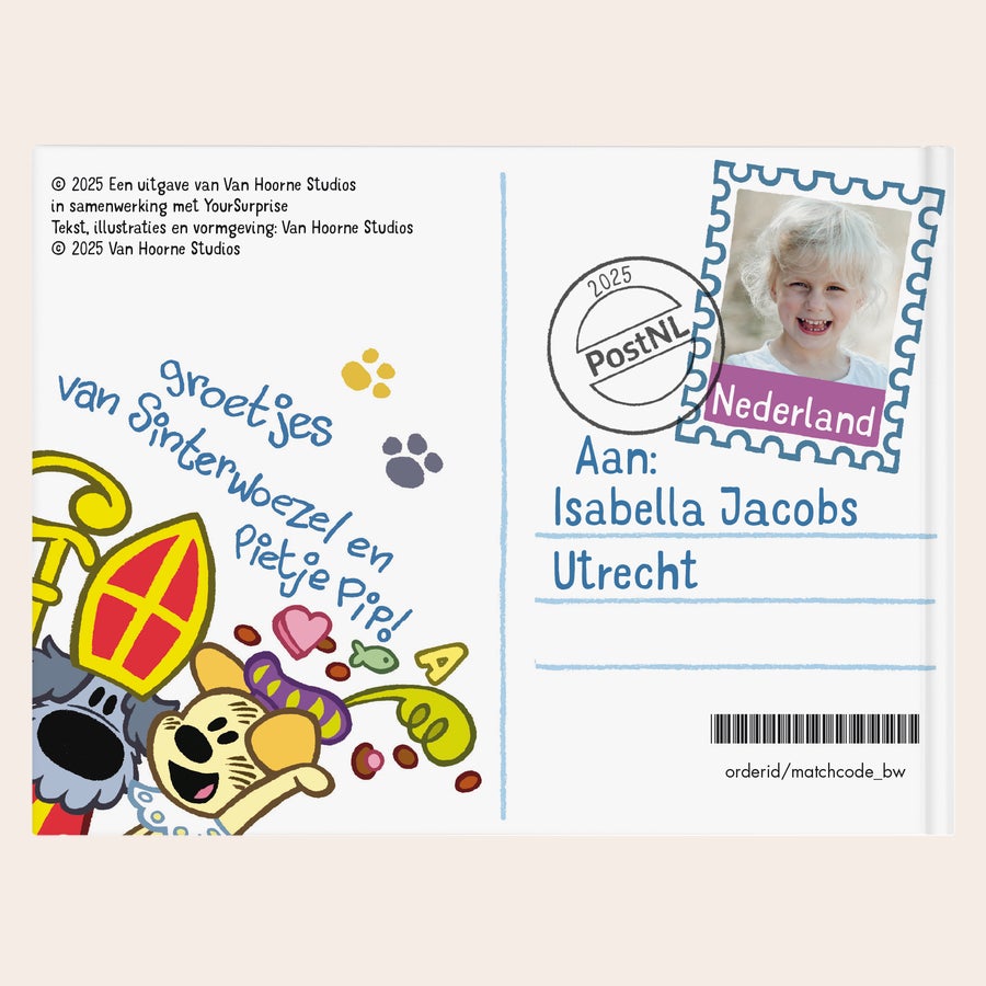 Woezel & Pip "Hallo Sinterklaas" personaliseren Woezel & Pip Hallo Sinterklaas ansichtkaart personaliseren met eigen foto en naam, Isabella Jacobs, Utrecht.