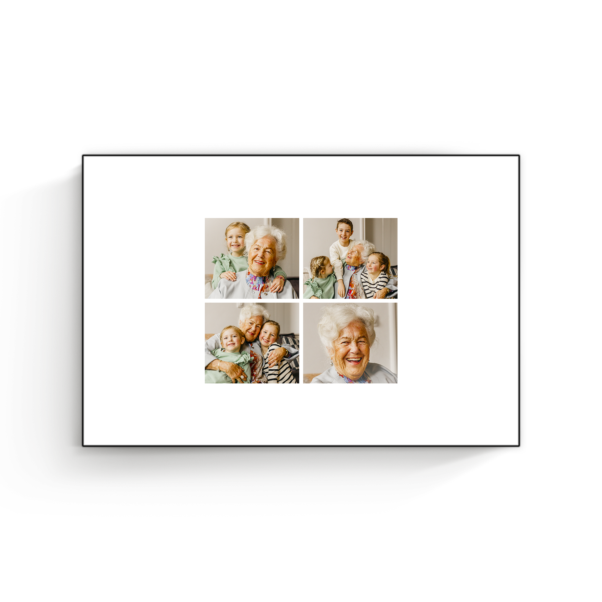 Pannello fotografico in legno ChromaLuxe personalizzato con collage di quattro foto di nonna e nipoti, un regalo speciale