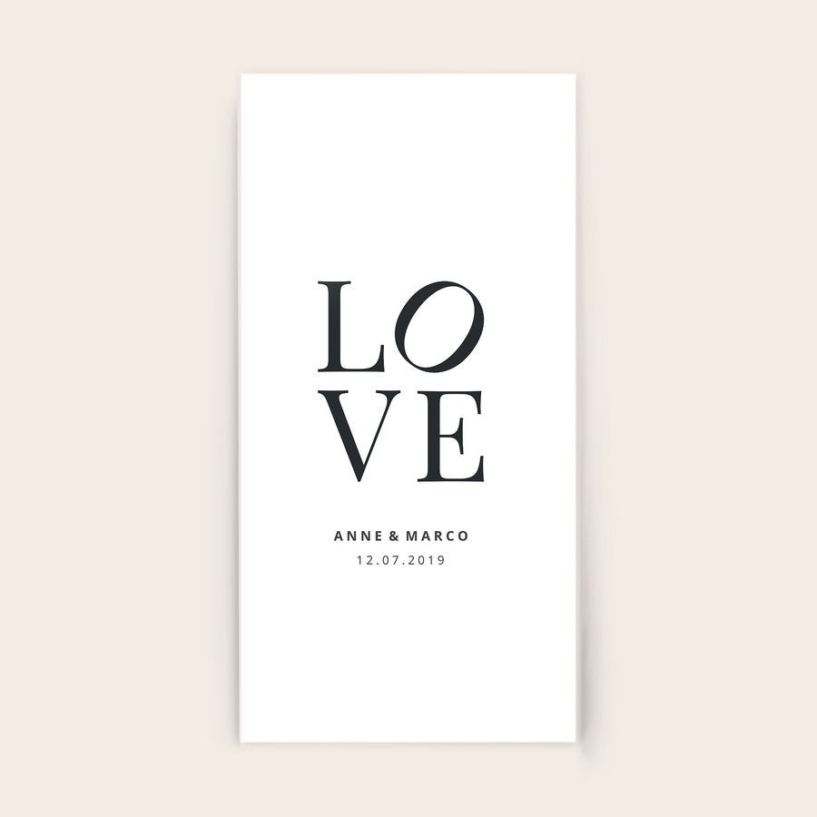 Foto auf Acrylglas Acrylglas mit "LOVE"-Aufdruck, Namen "ANNE & MARCO" und Datum "12.07.2019" als individuelles Fotogeschenk