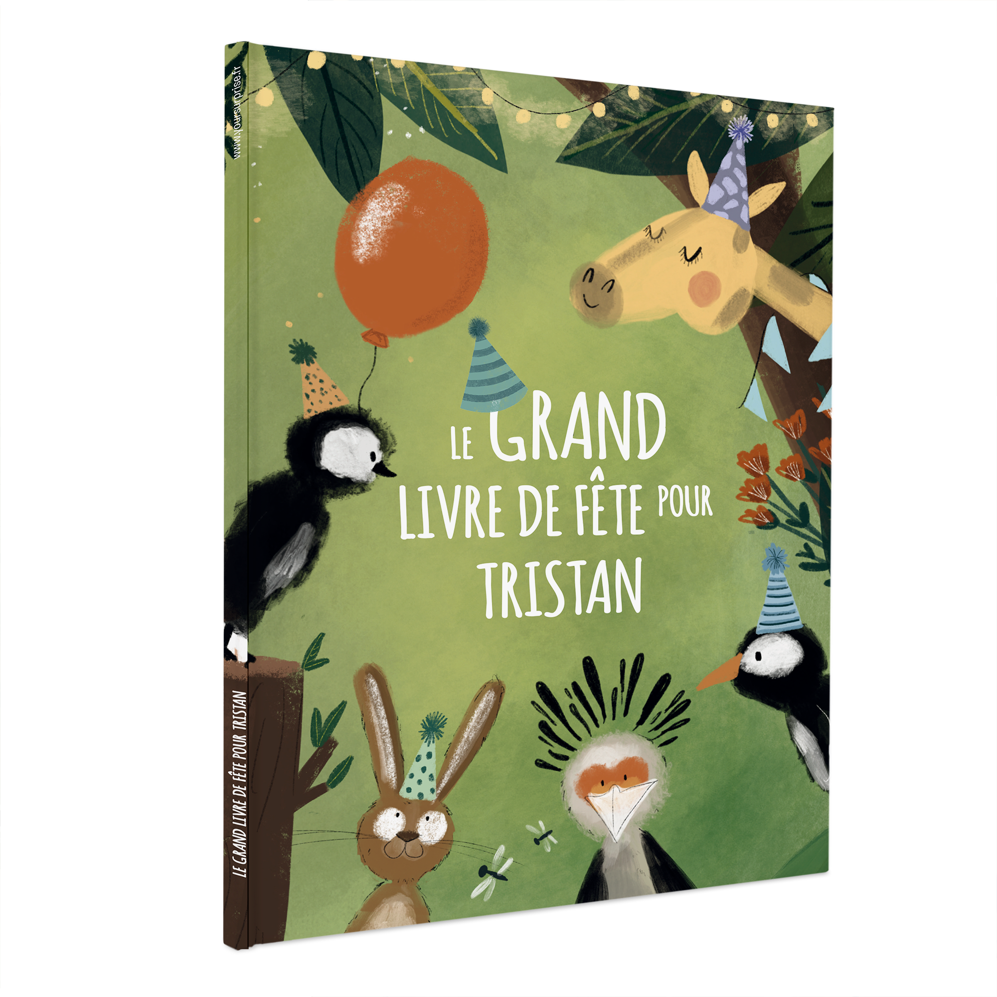 Le Grand Livre de Fête - Livre personnalisé avec couverture rigide, avec animaux de fête et texte "pour Tristan" imprimé.