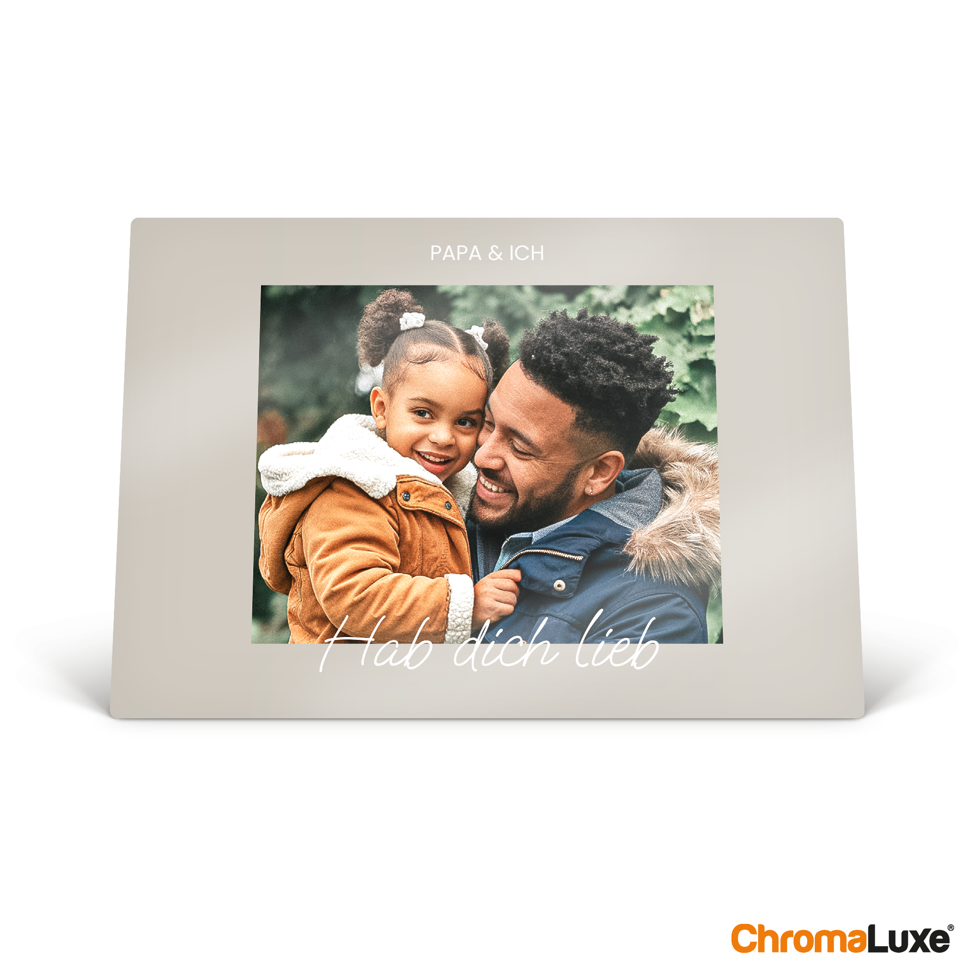 Dein schönstes Foto gedruckt auf Aluminium mit Papa und Tochter und den Worten Papa & Ich und Hab dich lieb