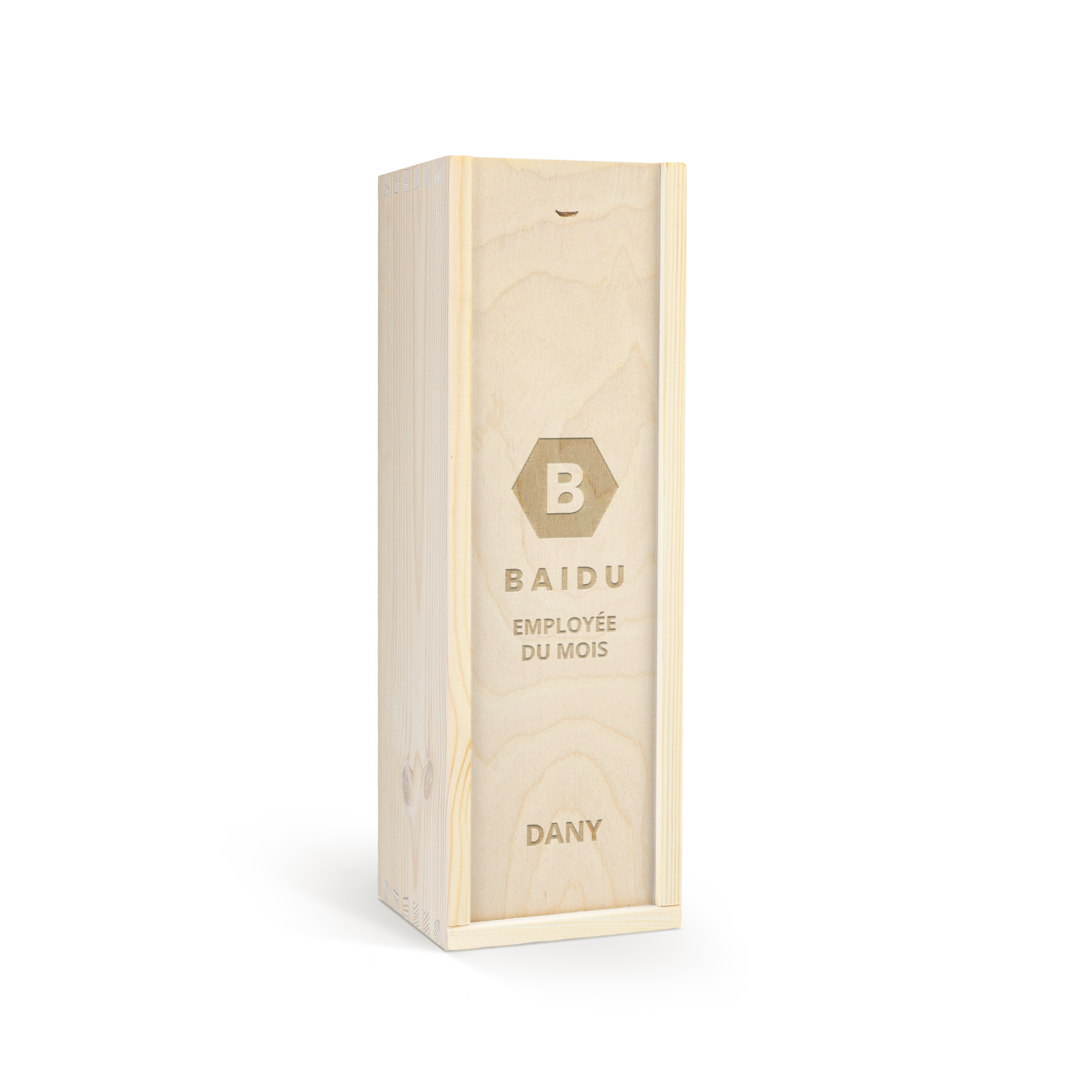 Boîte en bois gravée personnalisée pour liqueur, avec un texte A la vôtre et le nom Dany