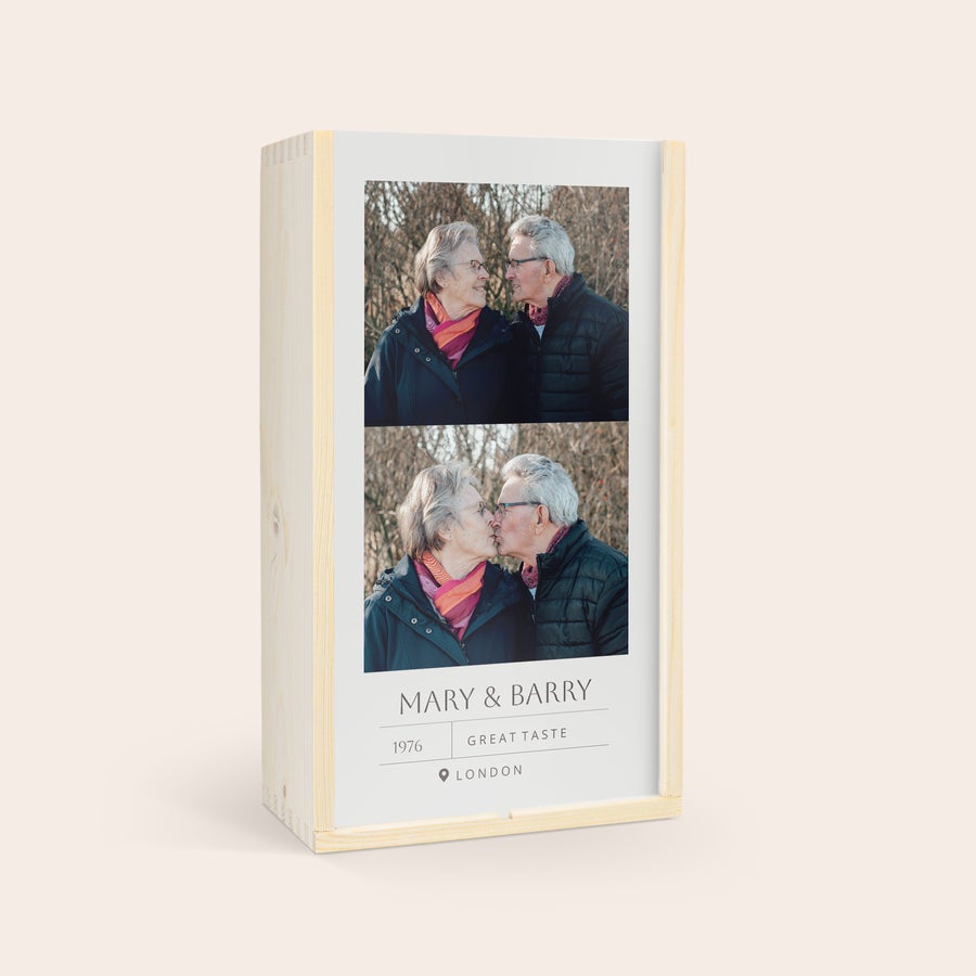 Personalised Wine Gift Set - Oude Kaap An Oude Kaap Rosé and White wine set in a printed case with two photos of a couple and names Mary & Barry