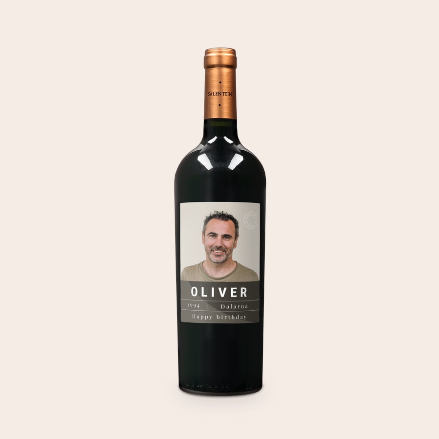 Personlig Salentein Malbec vin Flaska rött Salentein Malbec-vin med personlig etikett med foto, namn och "Happy birthday"