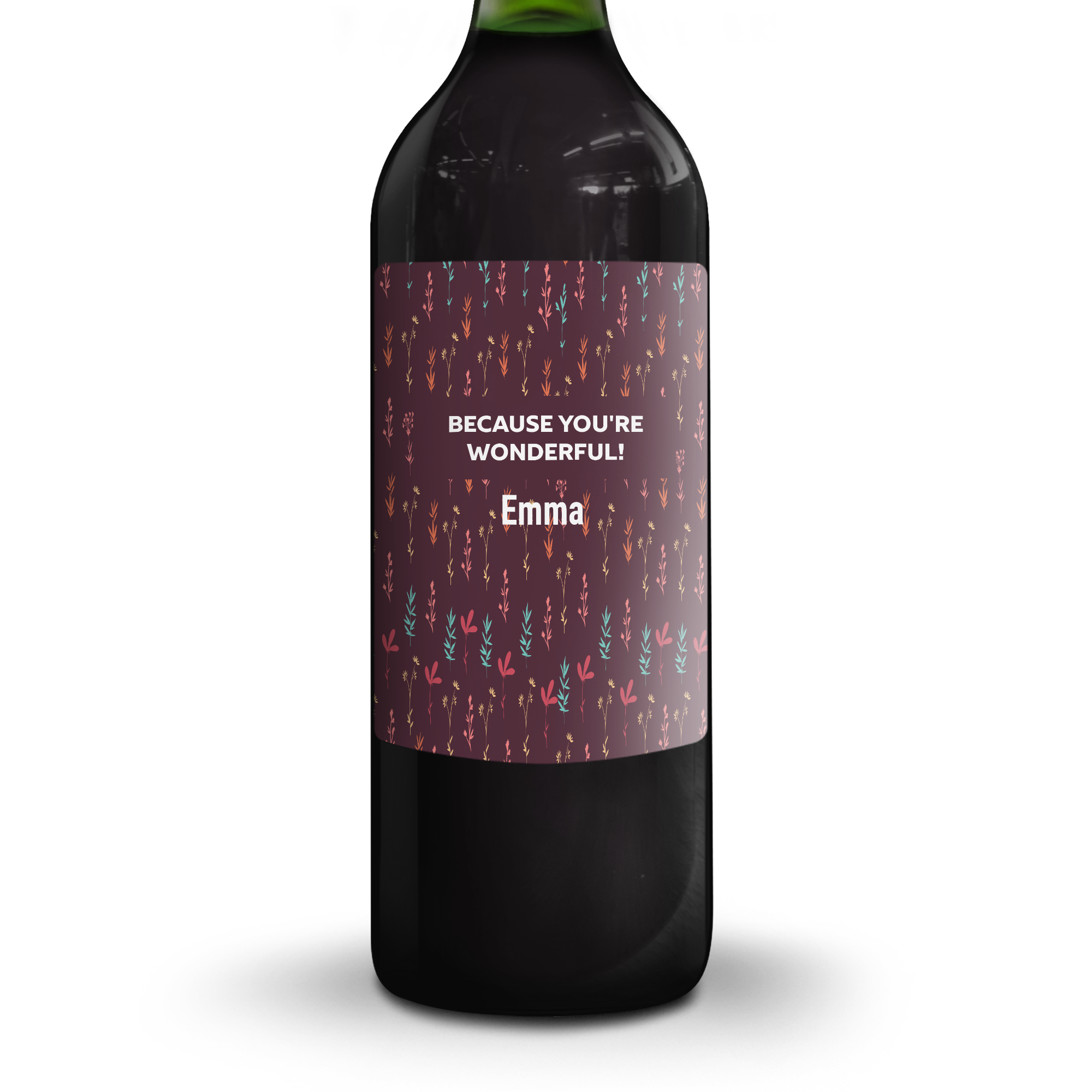 Garrafa de glühwein com rótulo estampado Because You're Wonderful Emma para presentear