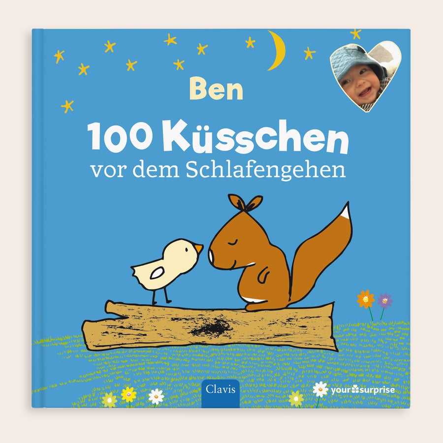 Kinderbuch 100 Küsse vor dem Schlafengehen personalisieren Personalisiertes Buch Gute Nacht! 100 Küsschen mit dem Namen Ben und Foto, gedruckt