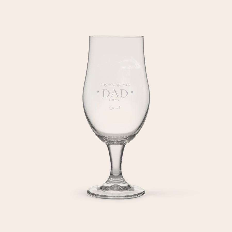 Copo - Cerveja Copo de cerveja gravado com texto "I'm so happy to have a dad like you" e nome Samuel personalizável
