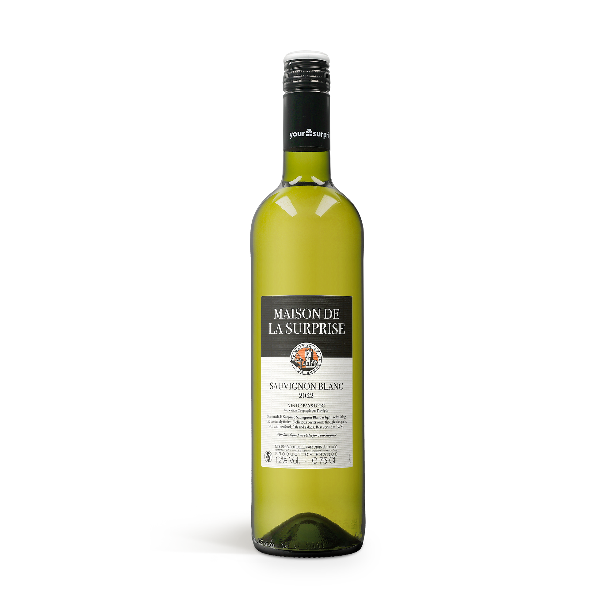 Fľaša bieleho vína Sauvignon Blanc Luc Pirlet, 75 cl, s originálnou etiketou 2022.