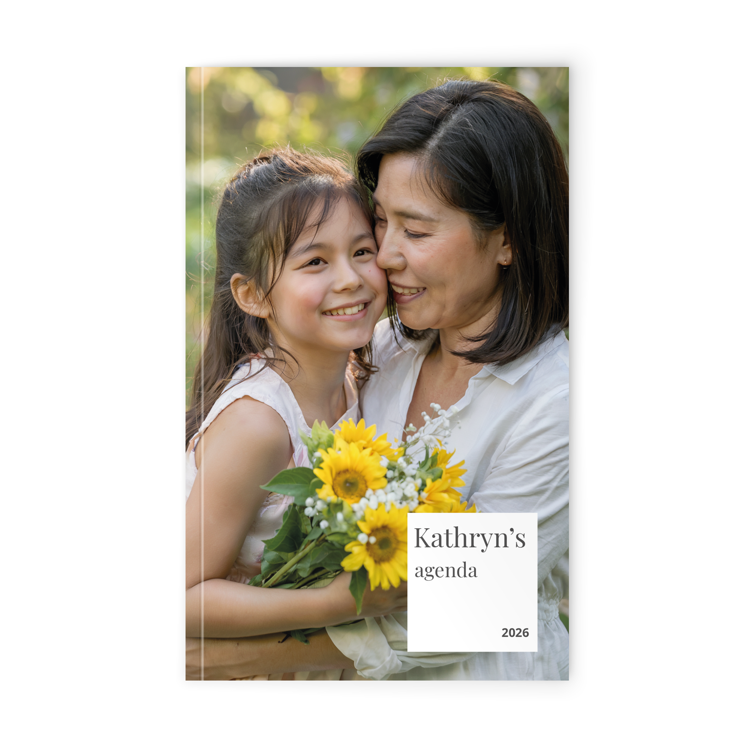 Agenda personalizzata 2026 con copertina stampata con foto mamma e bambina, nome e testo
