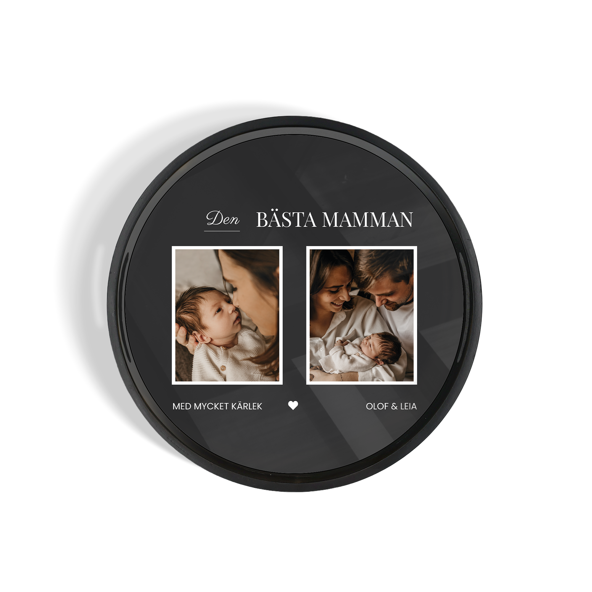 Personlig serveringsbricka rund