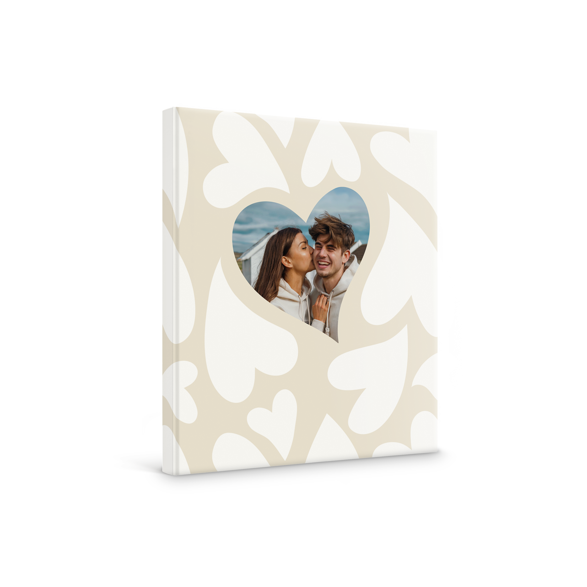 Cuaderno personalizado - Páginas en blanco - 17 x 19 cm - Tapa dura, estampado con foto de pareja y patrón de corazones