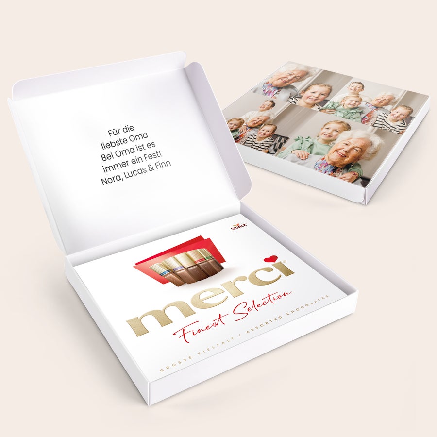 Merci Schokolade Personalisieren- 250 Gramm Merci Schokolade personalisieren 250 Gramm mit eigenem Foto und Botschaft für Oma