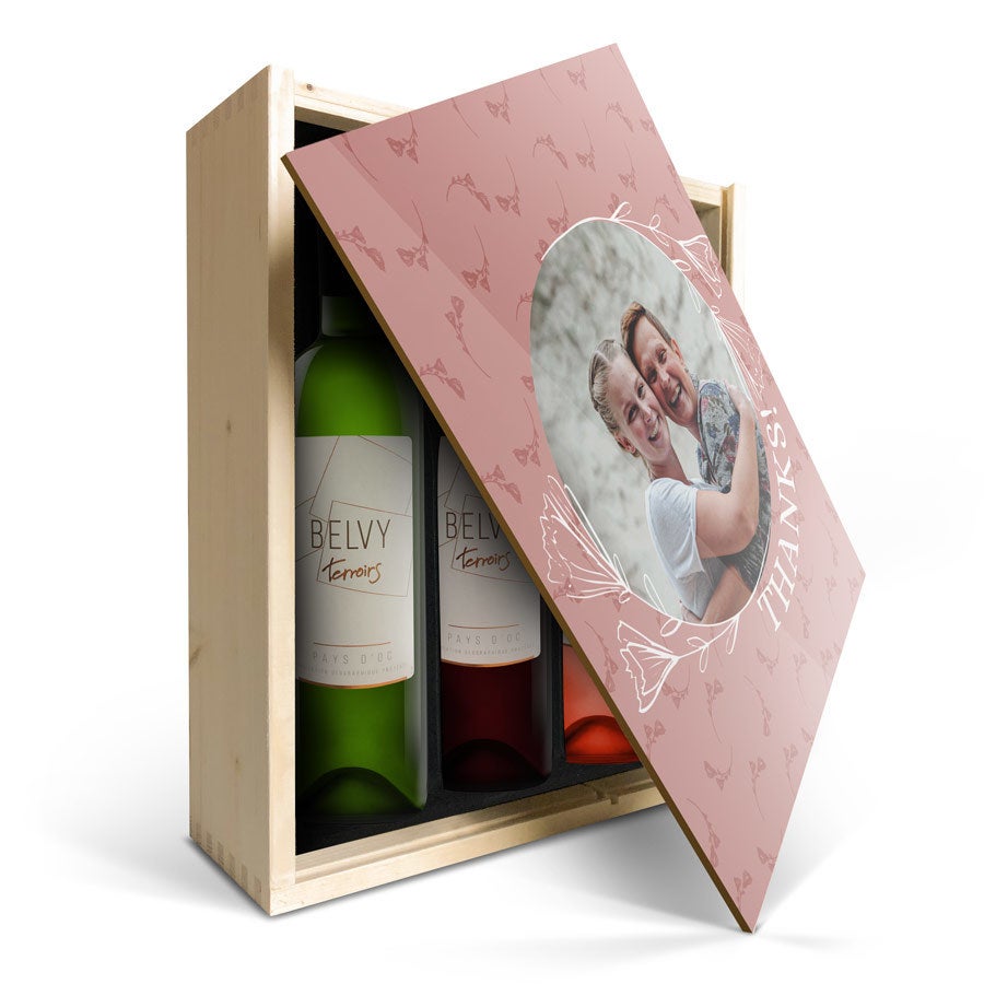 Personalised wine gift - Belvy - Red, White & Rose - Wooden case