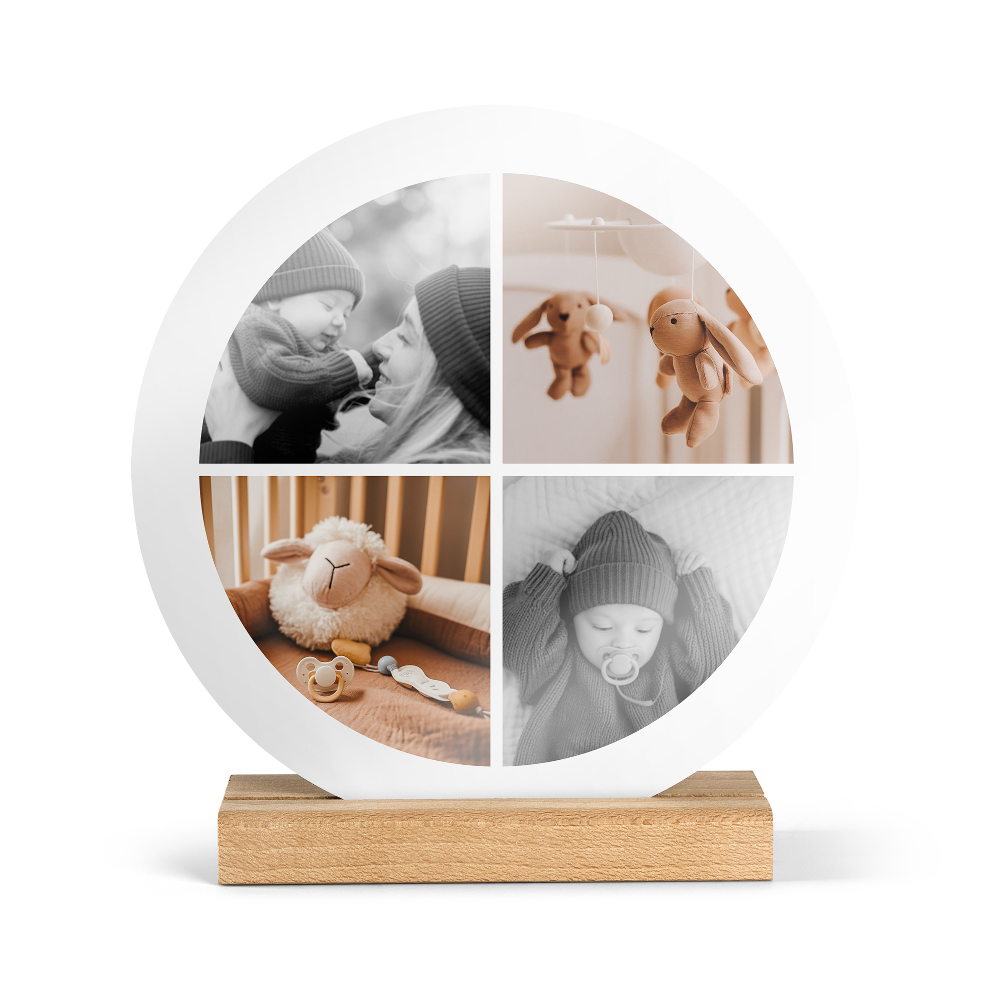 Placă rotundă personalizată din lemn, cu fotografie, pentru a surprinde persoana iubită.