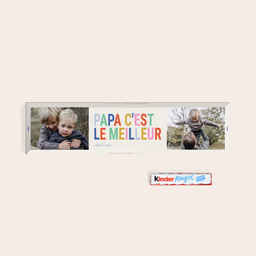 Barre kinder XXL personnalisée Barre de chocolat Kinder XXL avec nom personnalisée avec une photo et le texte Papa c'est le meilleur.