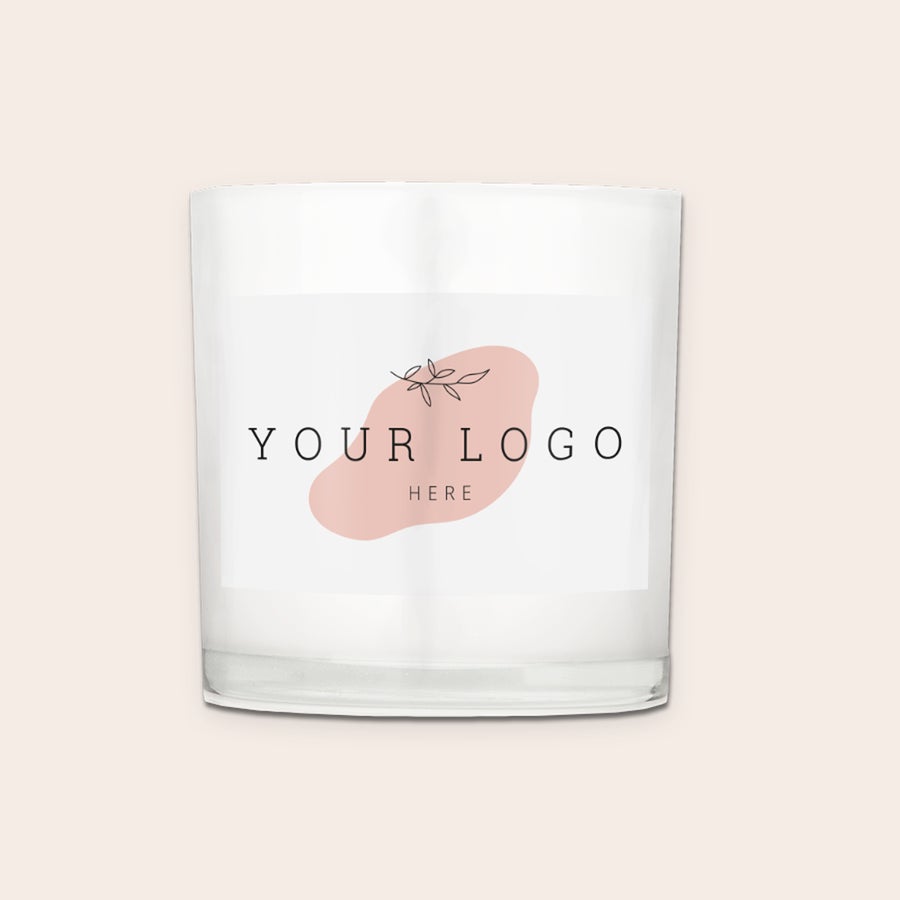 Ljus i glas Vitt personaliserat ljus i glashållare med en tryckt design där en logotyp kan läggas till