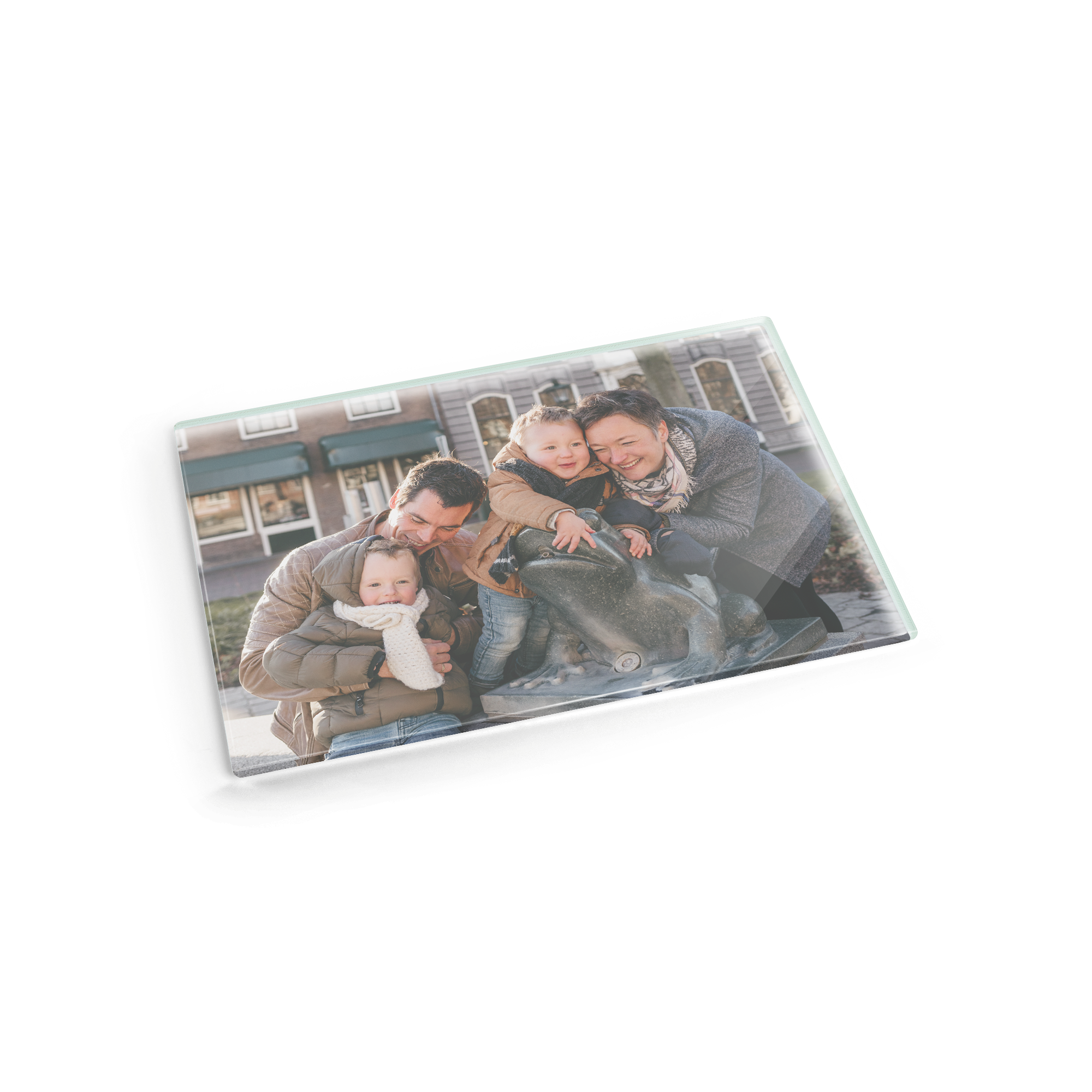 Masă de tocat din sticlă, personalizată cu o fotografie de familie imprimată