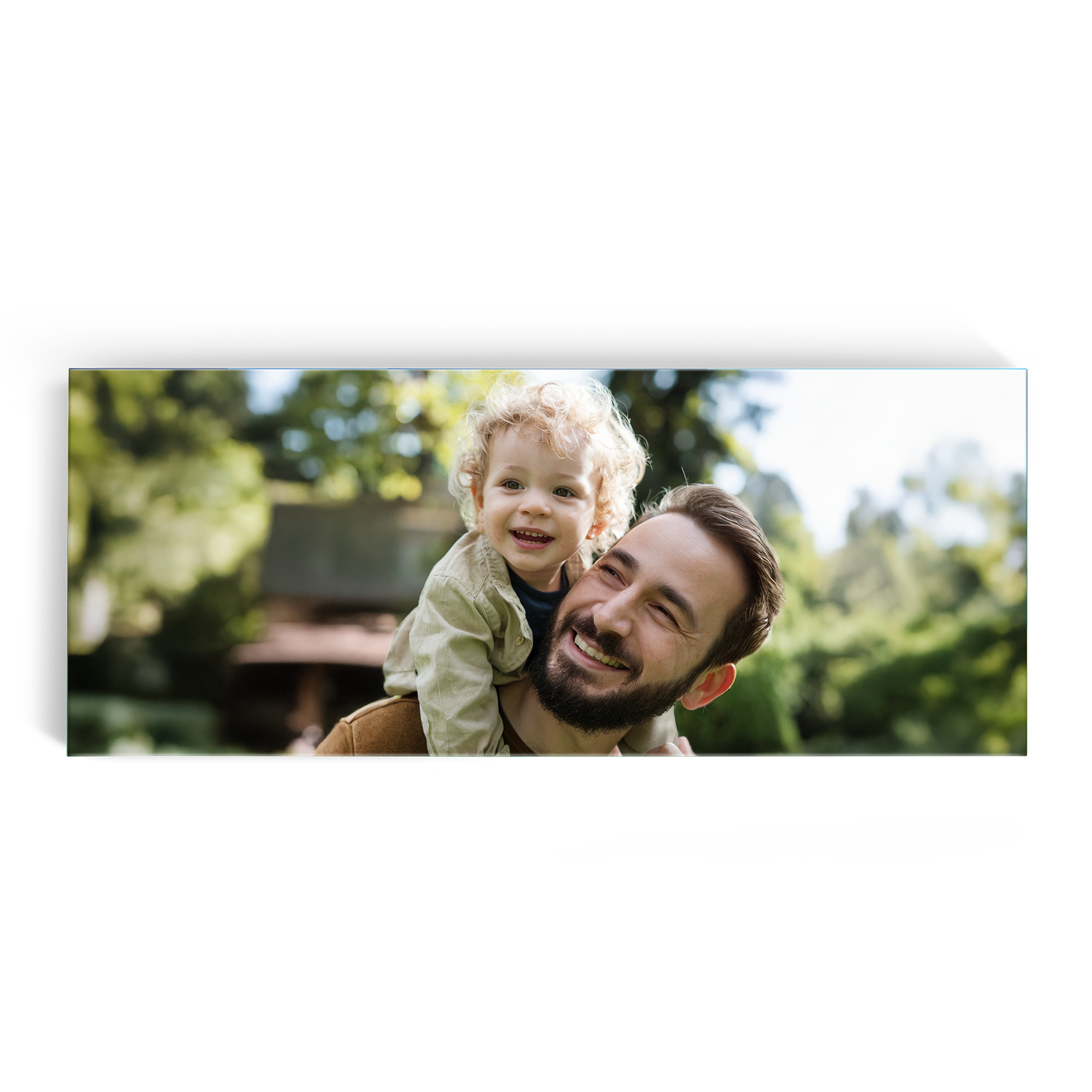 Personalised XXL Ritter Sport chocolate bar - 8 bars printed with a custom photo of a smiling father and son.