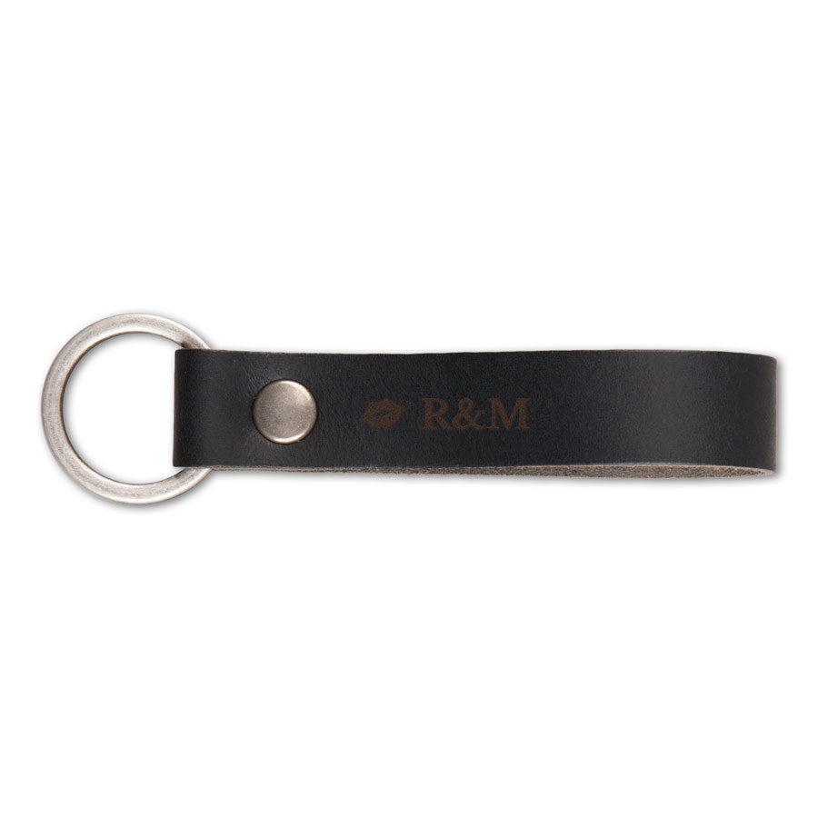 Luxury engraved leather keyring - Black