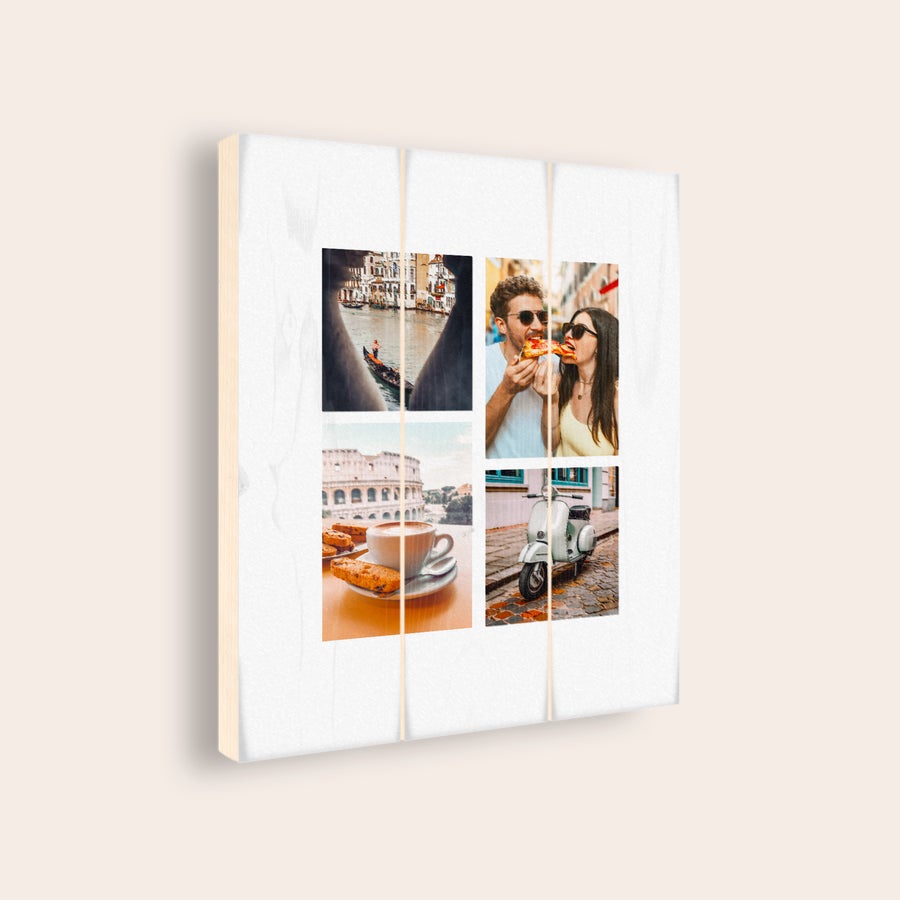Photo sur bois Quatre photos de vacances imprimées sur planches en bois personnalisables
