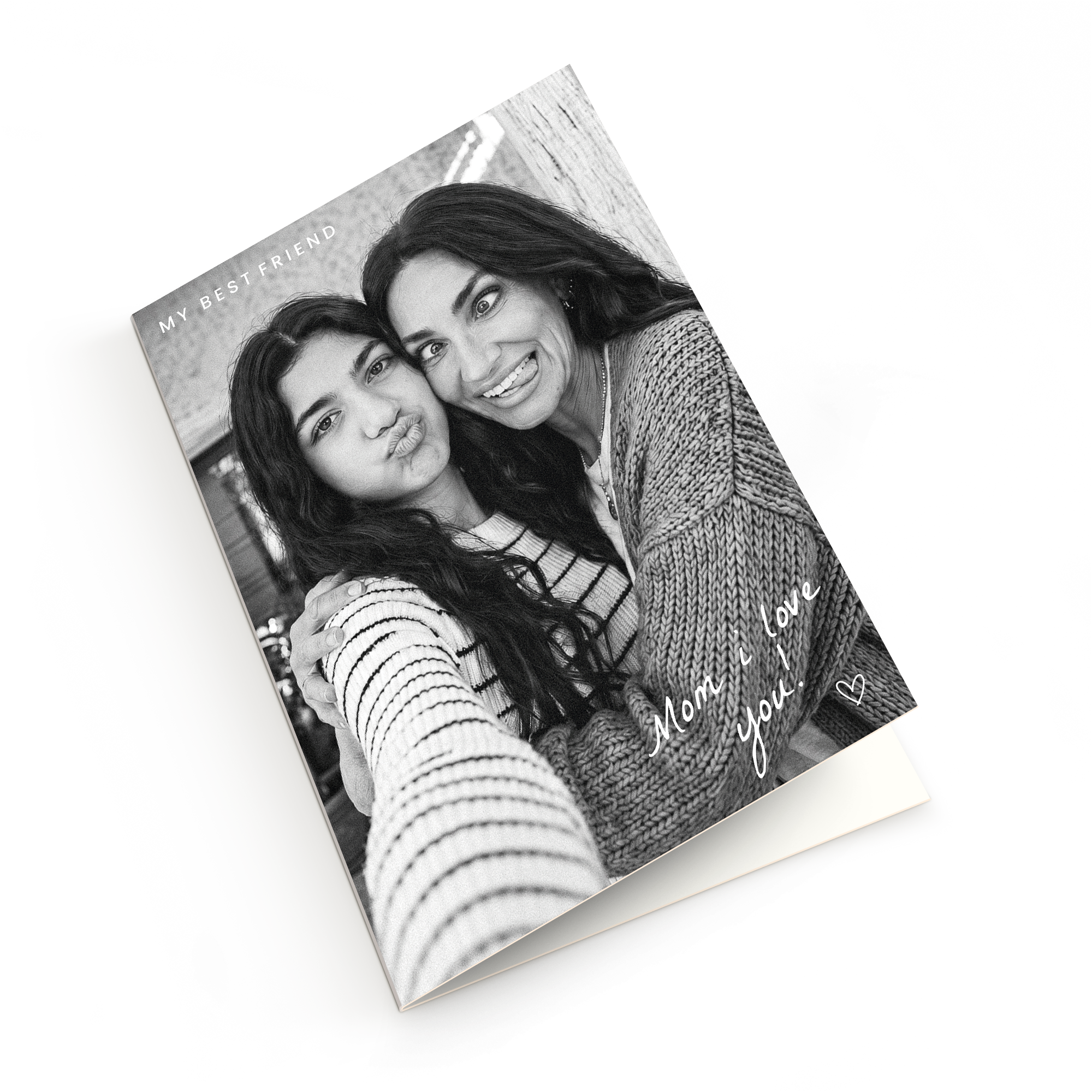 Giant greeting card - Personalised - Mother's Day - 50 cm, with a black and white photo printed on the front, featuring two women hugging. Text reads 