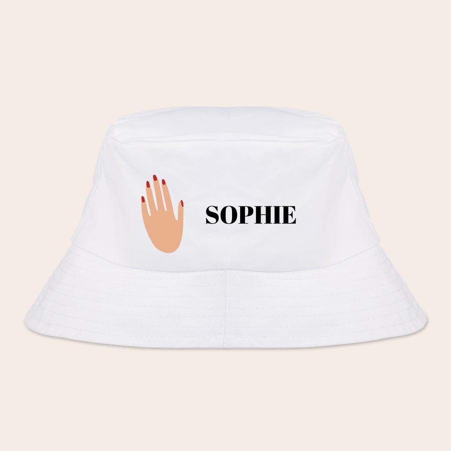 Halászsapka Fehér, személyre szabott bucket hat nyomtatott kézzel és a "SOPHIE" névvel