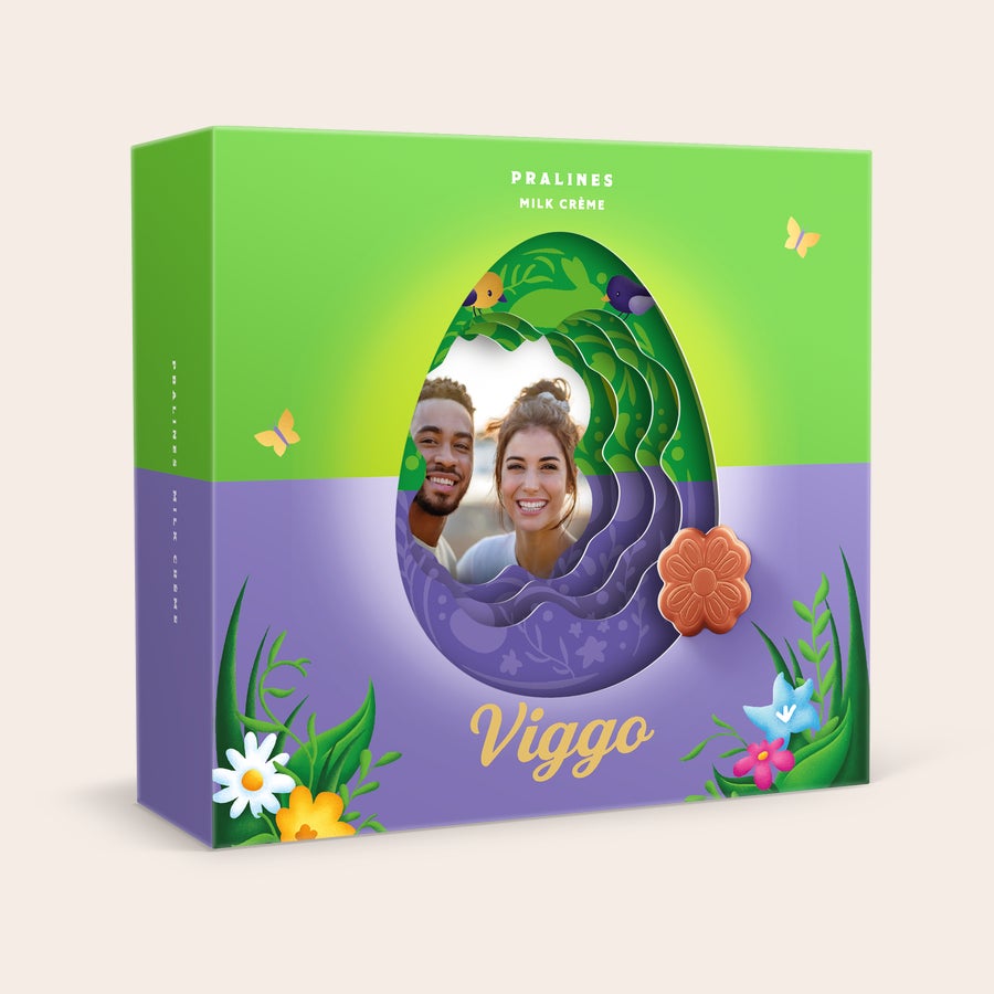 Personlig Milka 3D presentförpackning - påsk Milka 3D-presentförpackning med personligt foto och namnet Viggo, tryckt med påskmotiv för skapa påskmagi