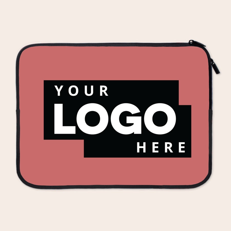 Custodia per laptop Custodia per laptop personalizzata color corallo con cerniera, stampata con il testo Your Logo Here