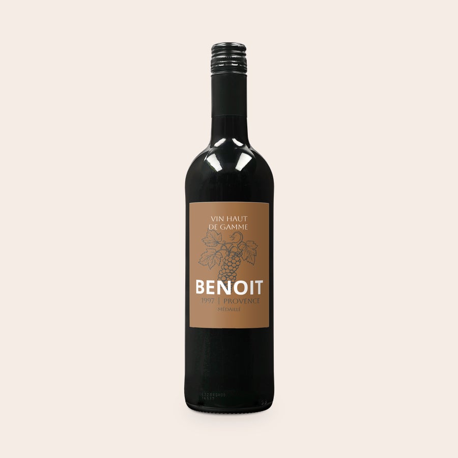 Vin Belvy - Rouge personnalisé Bouteille de vin rouge Belvy avec étiquette personnalisée imprimée de Benoît 1997 Provence