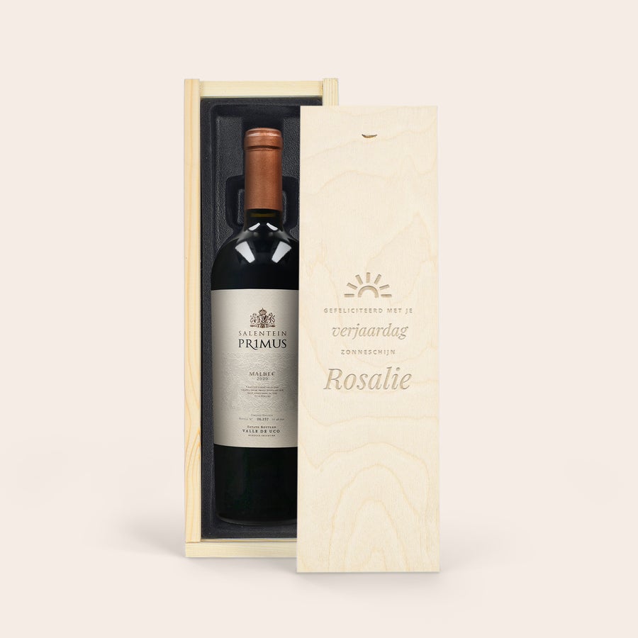 Wijn in gegraveerde kist - Salentein - Primus Malbec Wijn in gegraveerde kist - Salentein - Primus Malbec