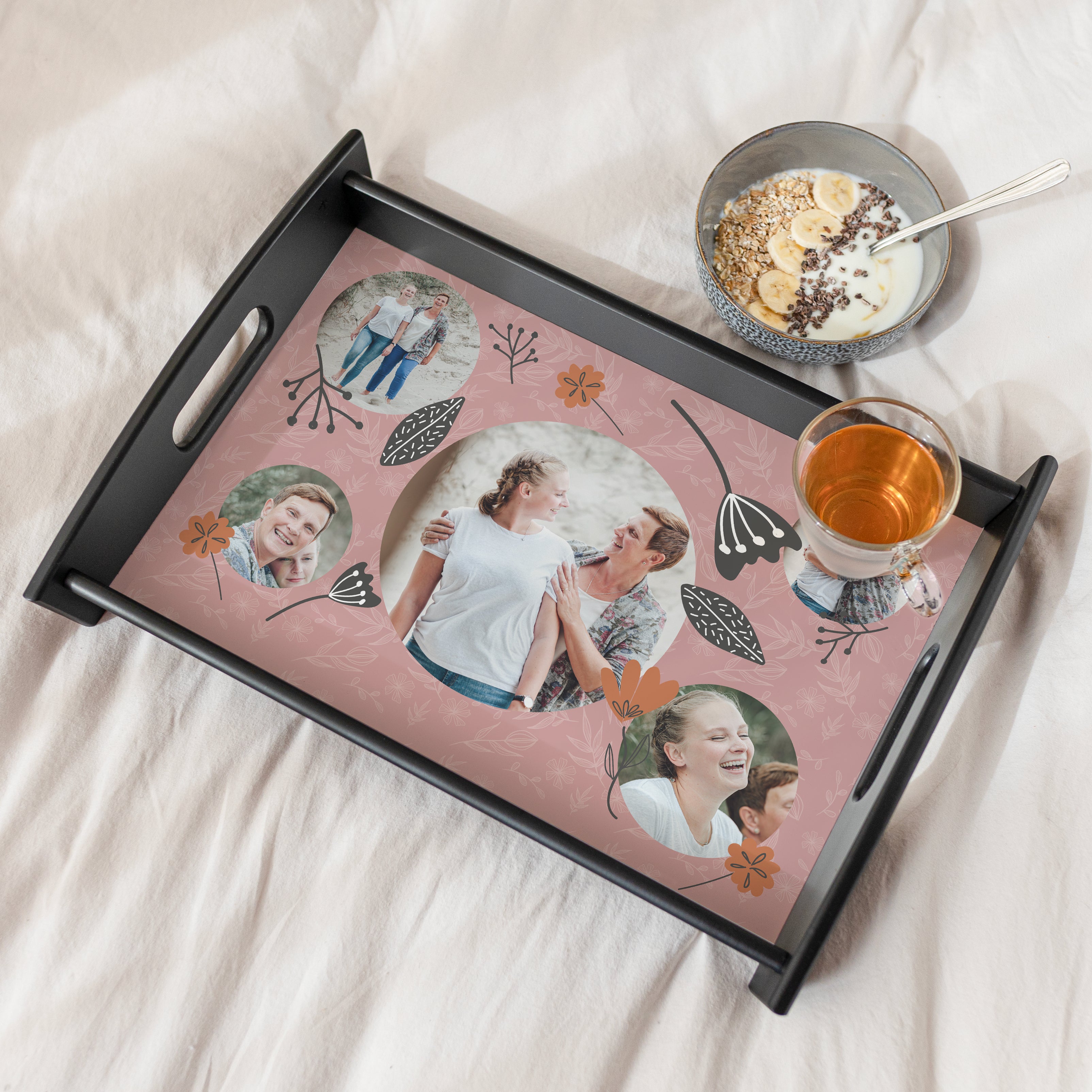 Personalised wooden serving tray - Black - Large