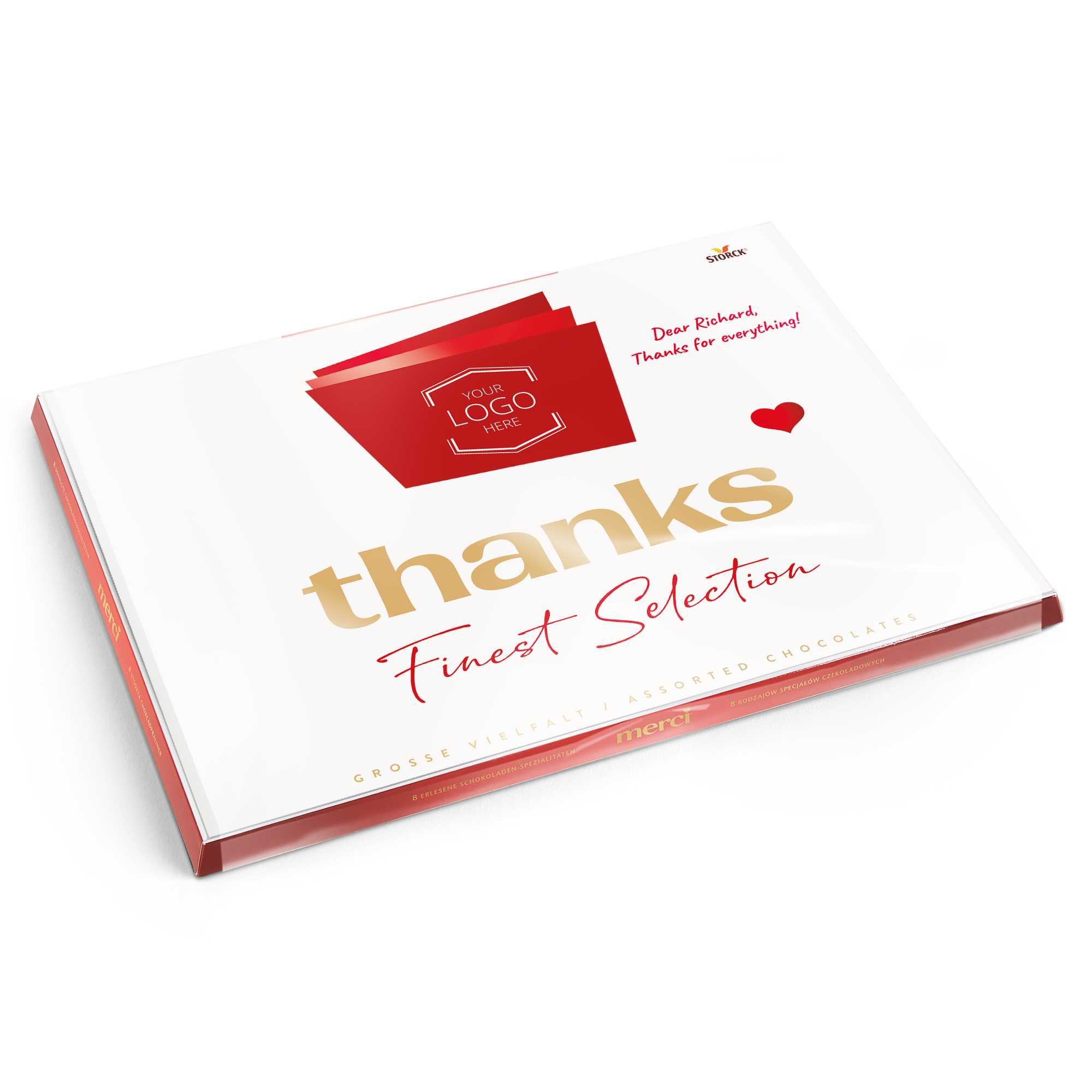 Cutie de ciocolată Merci personalizată și felicitare de felicitare