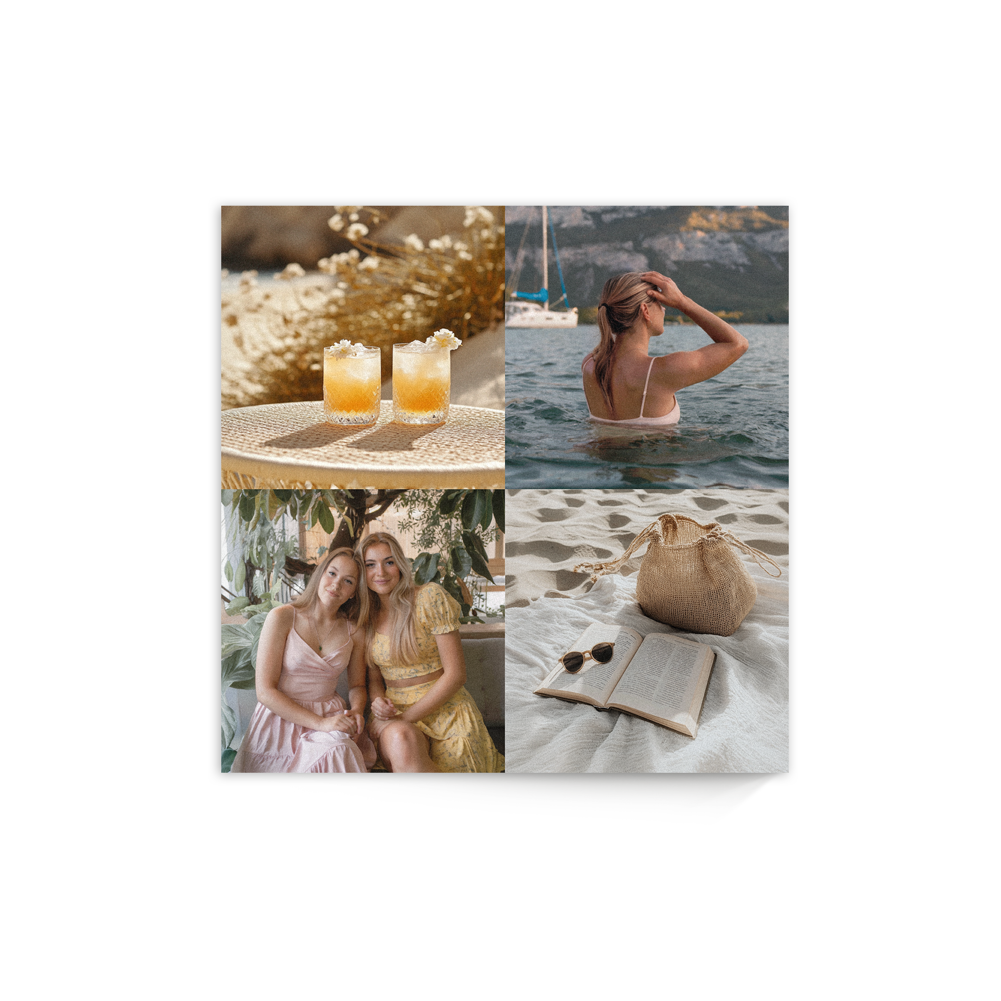 Tableau en bois personnalisé avec quatre photos de voyage, pour créer une surprise unique.