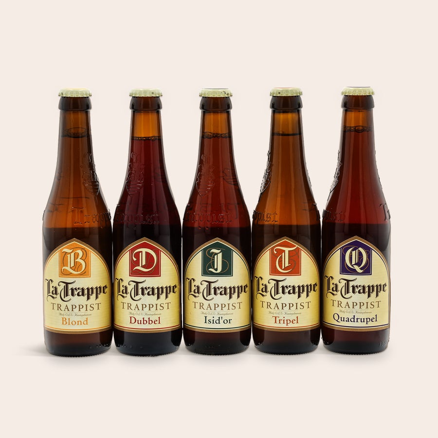 Bier Geschenkset personalisieren Personalisiertes Bierpaket La Trappe mit fünf verschiedenen Biersorten, individuell bedruckt für ein einzigartiges Geschenk.