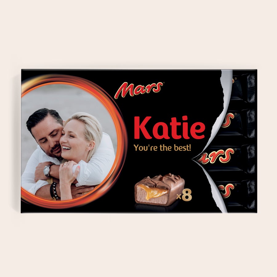 Caixa de presente Marte personalizada Caixa de presente Marte personalizada com foto de casal, nome Katie e mensagem You're the best!