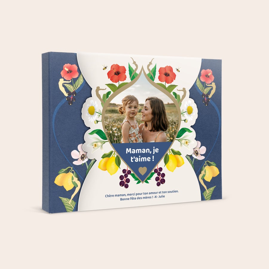 Thé Pukka personnalisé Coffret cadeau de thés Pukka personnalisé Maman, je t'aime, imprimé avec photo et message Chère maman, merci pour ton amour et ton soutien. Bonne fête des mères -X- Julie