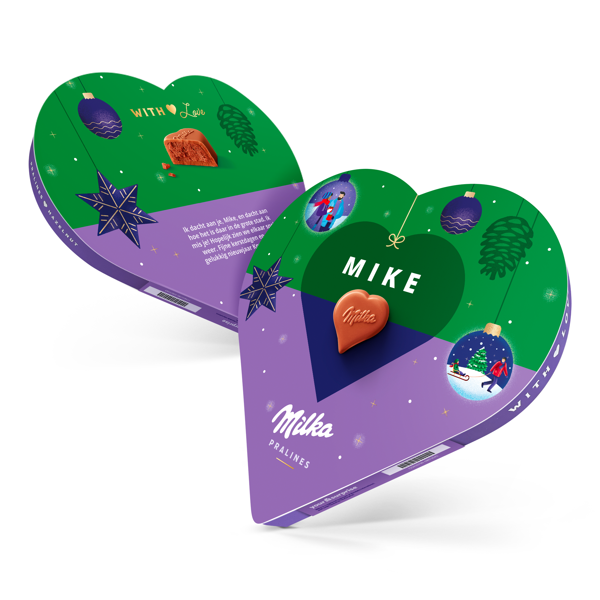 Kerst Milka hart met naam en foto 