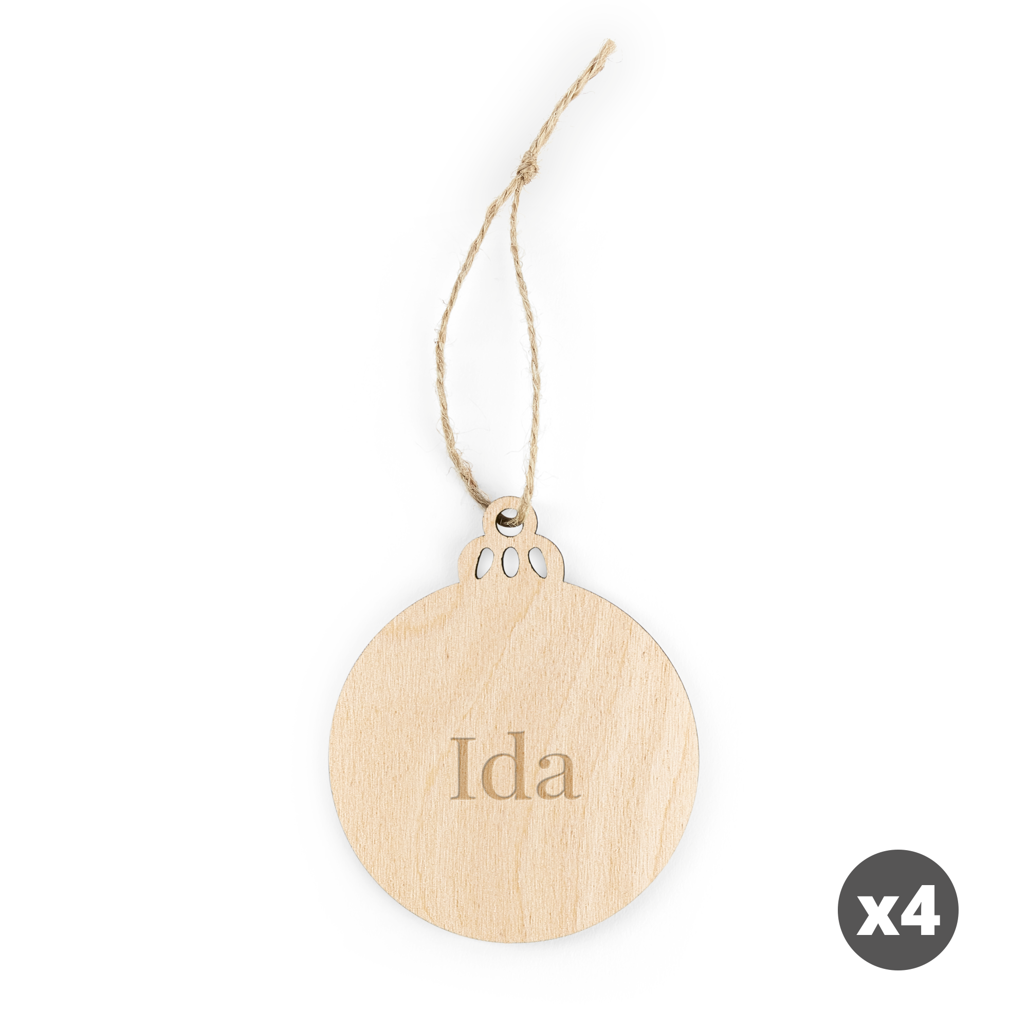 Juletræspynt af træ med indgravering