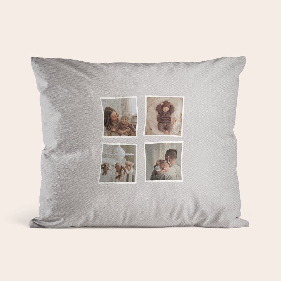 Kussens bedrukken Super zacht gepersonaliseerd kussen met collage van vier babyfoto's bedrukt