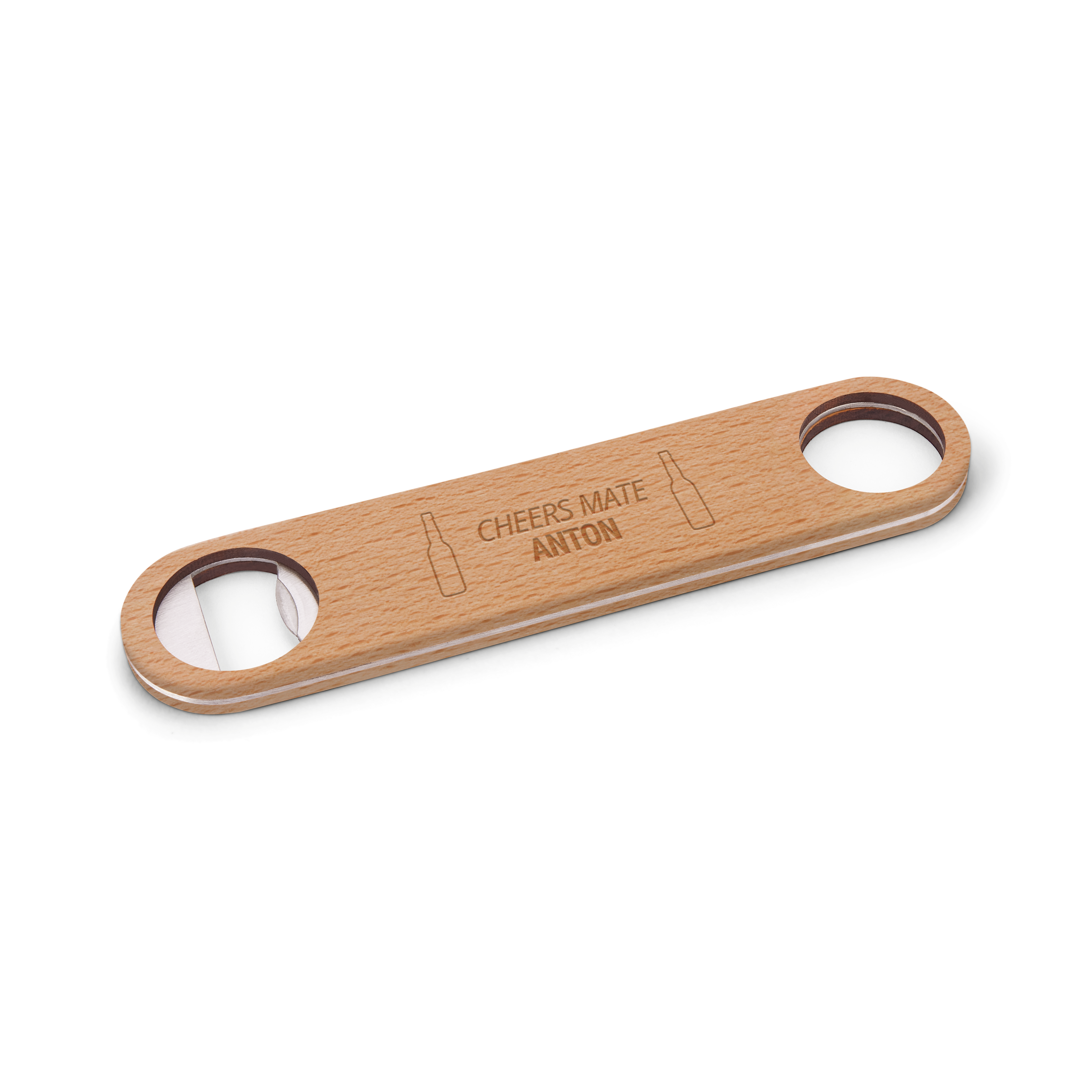 Gravírovaný otvárač na fľaše s textom